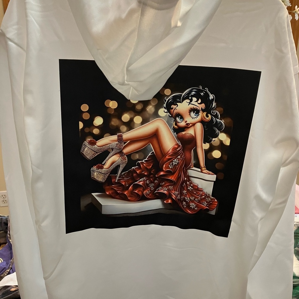 White Hoodie Sweatshirt Betty Boop designed back. NWT